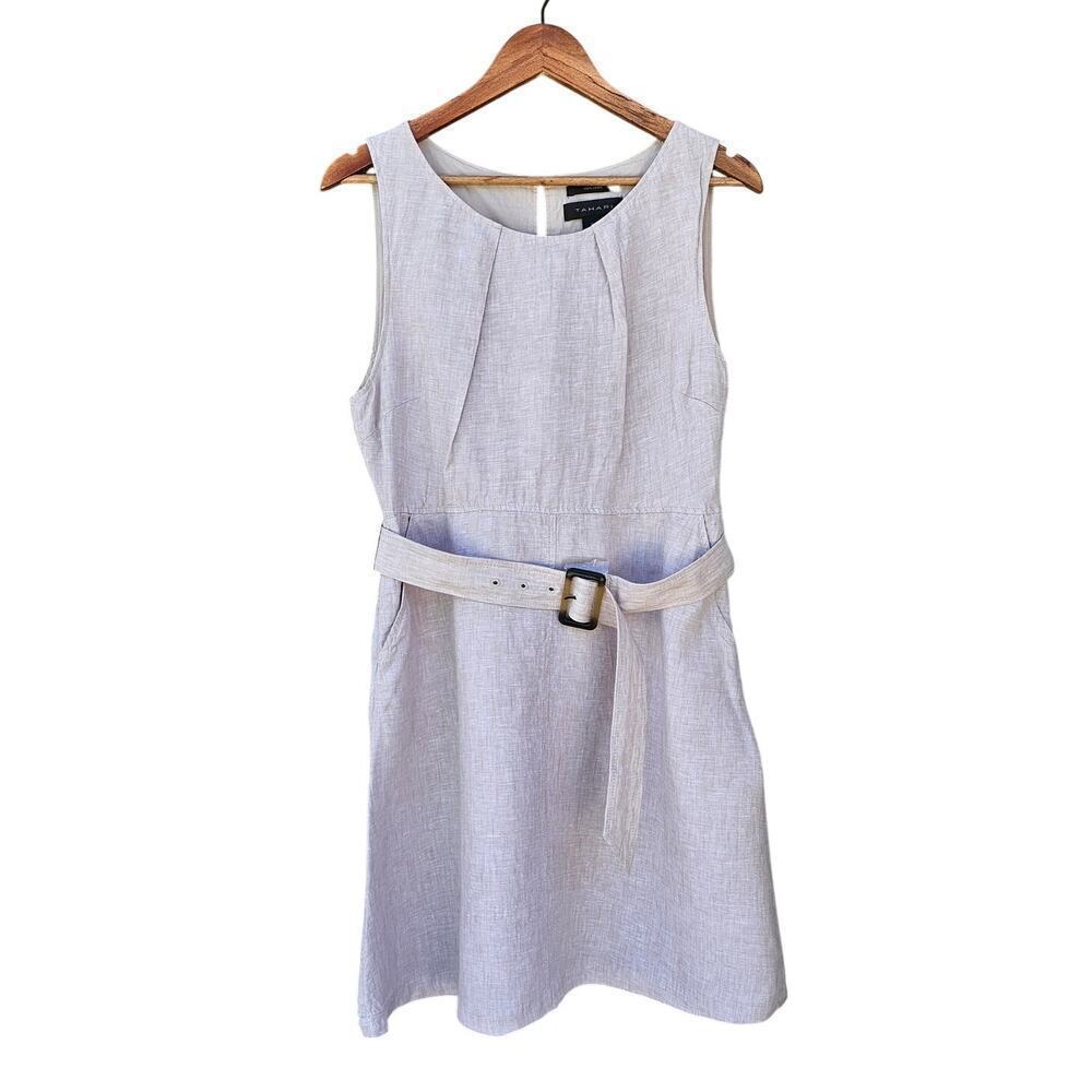 Tahari Linen Belted Dress Oatmeal Size 10